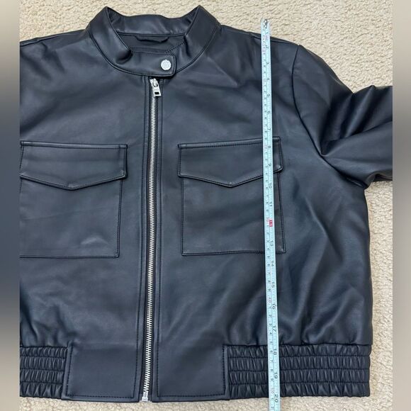 New Marc New York by Andrew Marc Faux Leather Black Bomber Jacket Women’s Sz L - Picture 11 of 11